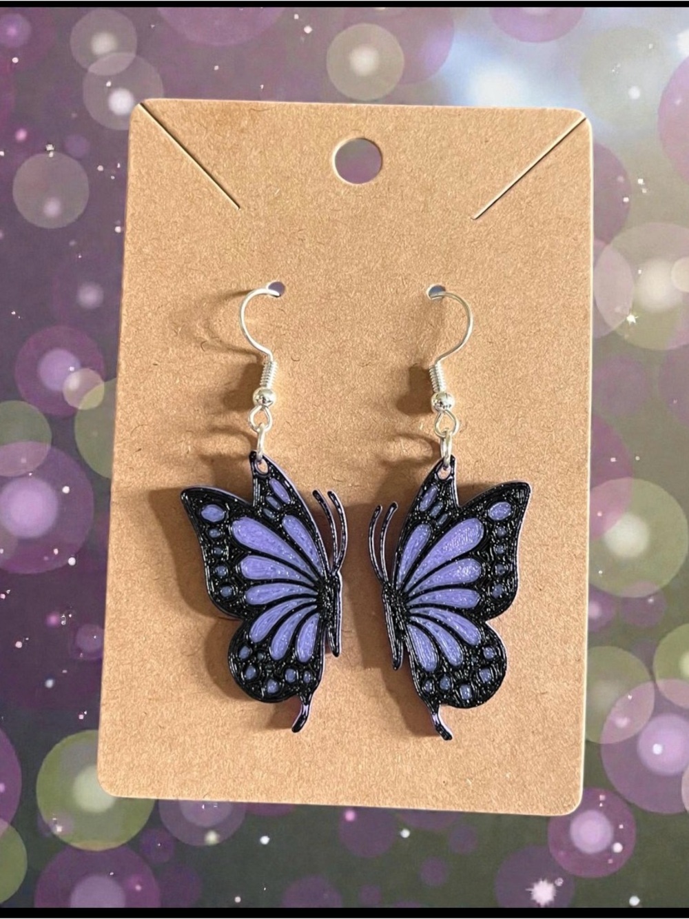 Purple and Black Butterfly Dangle Earrings